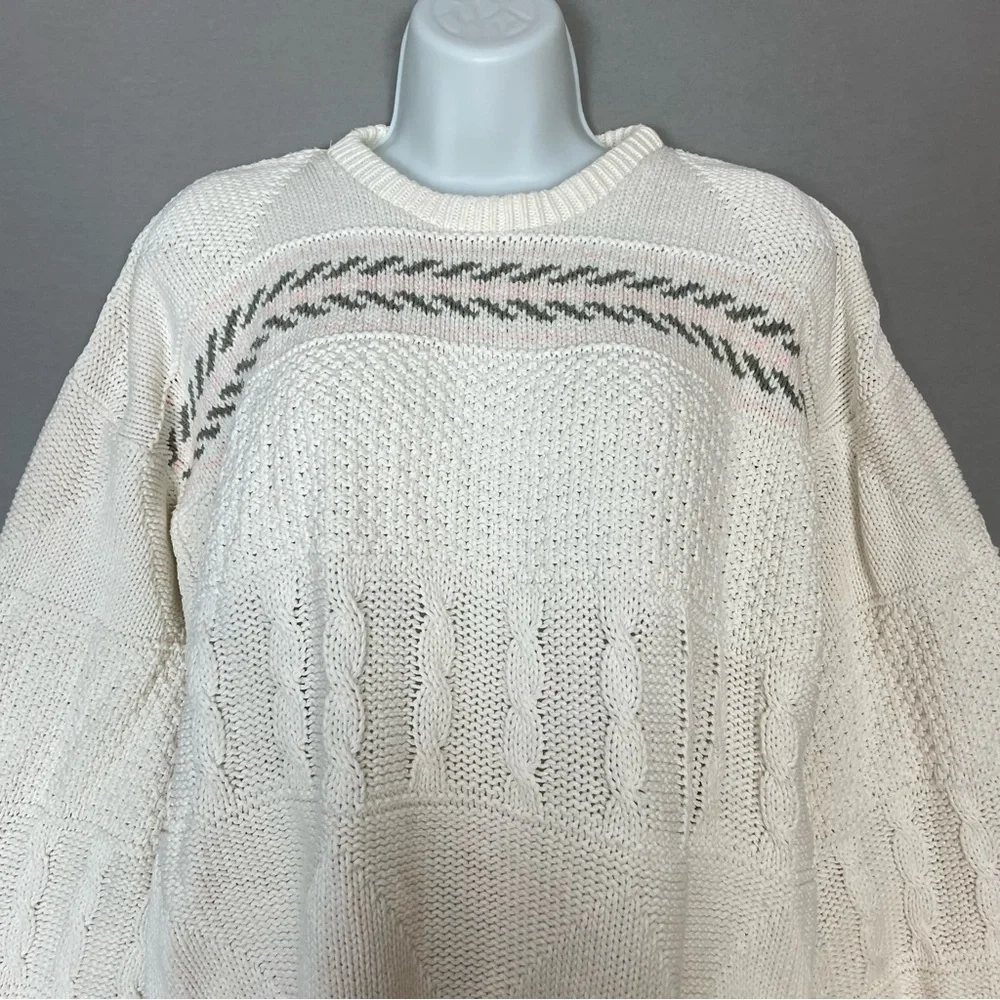 Vintage 90s Sweater Striped Cottagecore Women Size Large‎ White Cream Angelcore